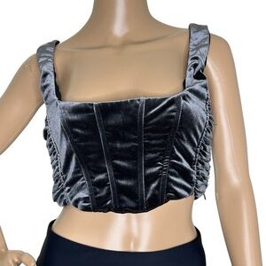 Zara Gray Velvet Cropped Tank Top Small